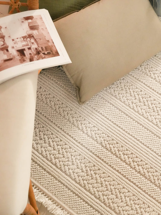 Copa Tok Dokulu Dokuma Bohem Halı Krem