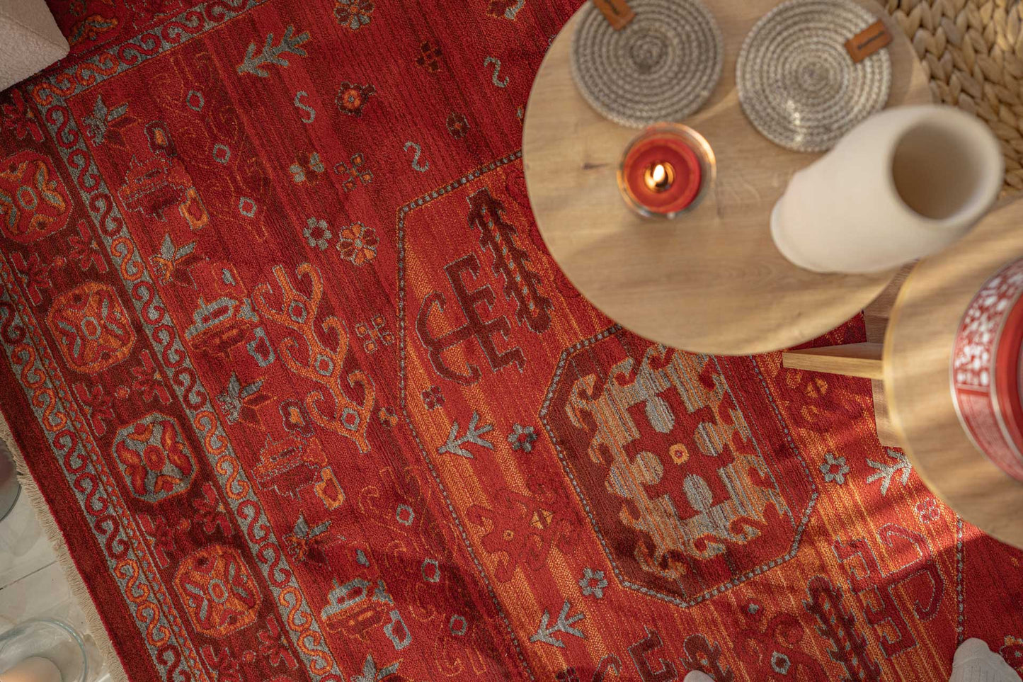 Kırmızı Etnik Modern Vintage Halı