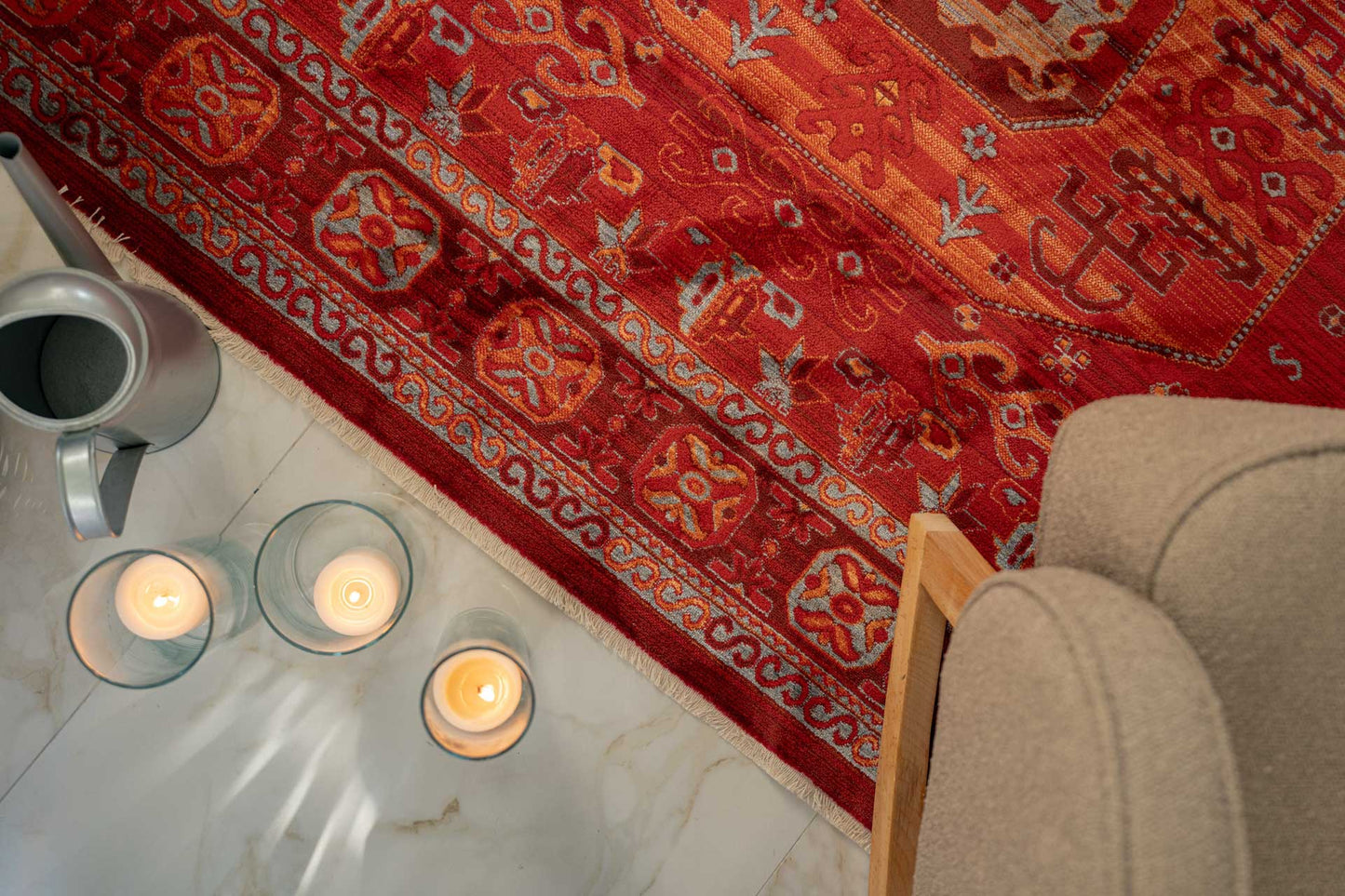 Kırmızı Etnik Modern Vintage Halı