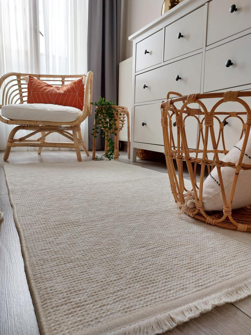 Carpetde Halı Nautre Antibakteriyel Pamuk Kırık Beyaz Dokuma Halı