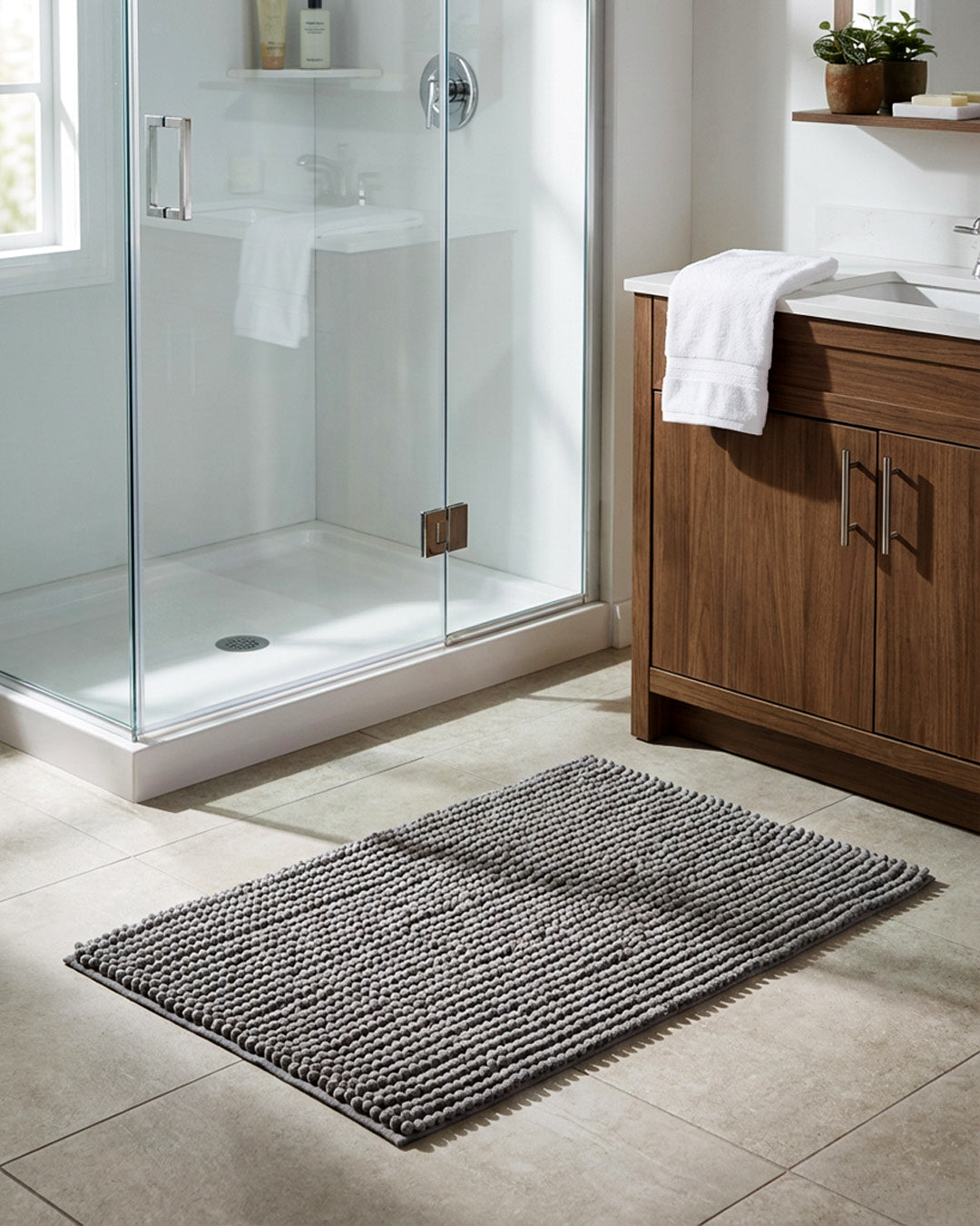 Su Emici Dekoratif Gri Banyo Paspası 60x100 No:14