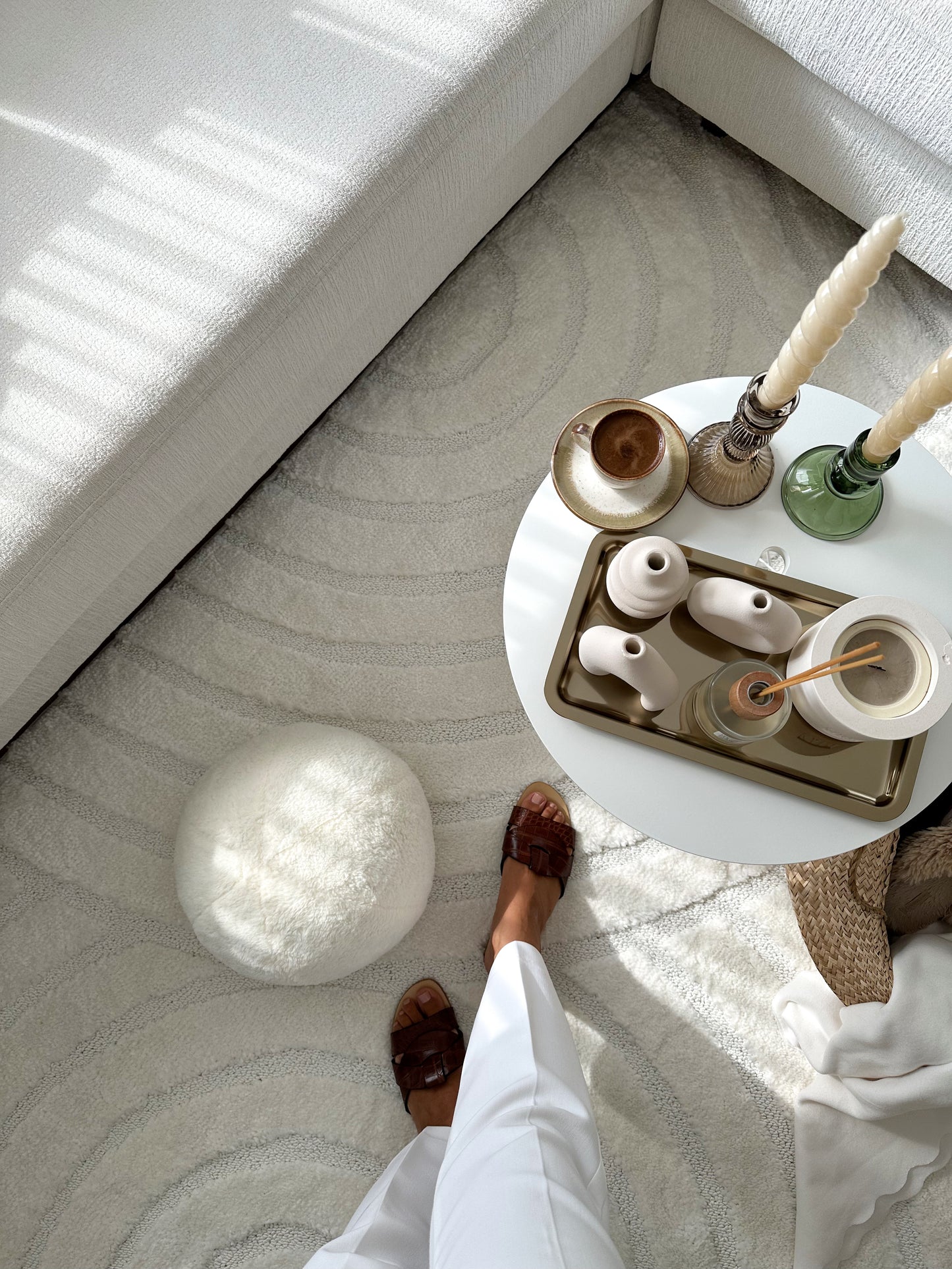 Carpetde Halı Yeni Nesil Senge Minimalist Desen Kırık Beyaz