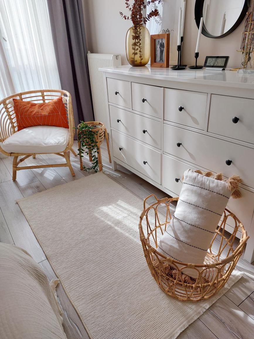 Carpetde Halı Nautre Antibakteriyel Pamuk Kırık Beyaz Dokuma Halı